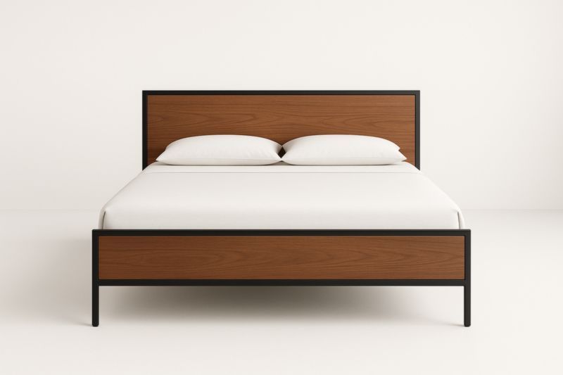 Letto matrimoniale in metallo e legno marrone e nero-Darovinal