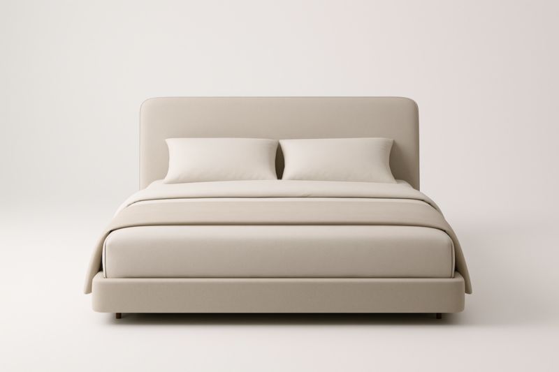 Letto matrimoniale imbottito in tessuto beige 200x160 cm-Darovinal