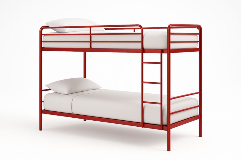 Letto a Castello Metallo Rosso con Materassi-Darovinal