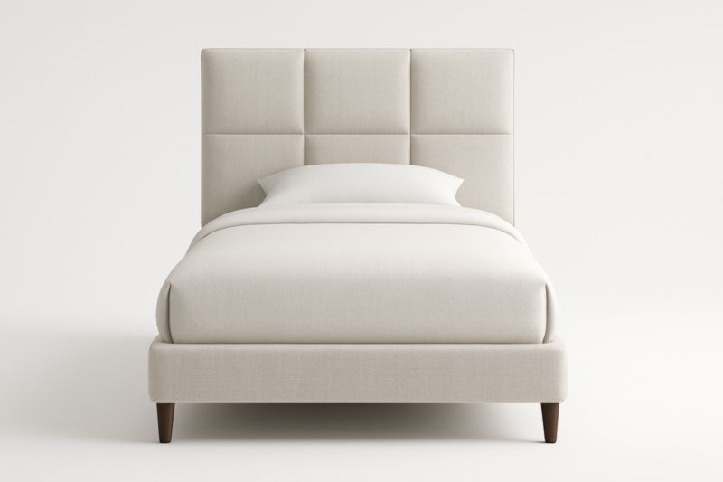 Letto Singolo Imbottito in Legno e Tessuto Crema 90x200 cm-Darovinal