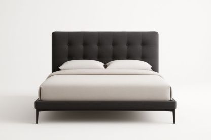 Letto matrimoniale in tessuto nero con testiera trapuntata 210x160x120 cm-Darovinal