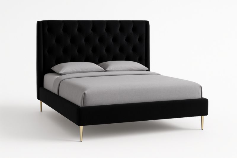 Letto in Velluto Nero con Gambe in Metallo Dorato 200x160 cm-Darovinal