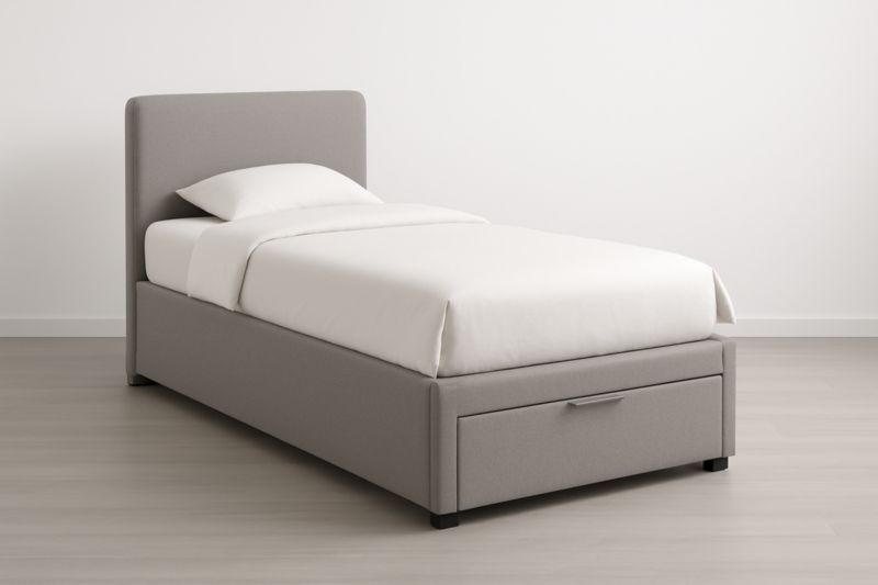 Letto Singolo con Contenitore Grigio in Tessuto-Darovinal