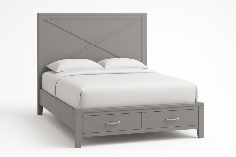 Letto matrimoniale con cassetti in legno grigio 200x160x110 cm-Darovinal