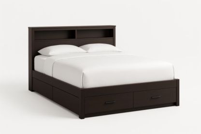 Letto matrimoniale in legno con cassetti e mensole-Darovinal