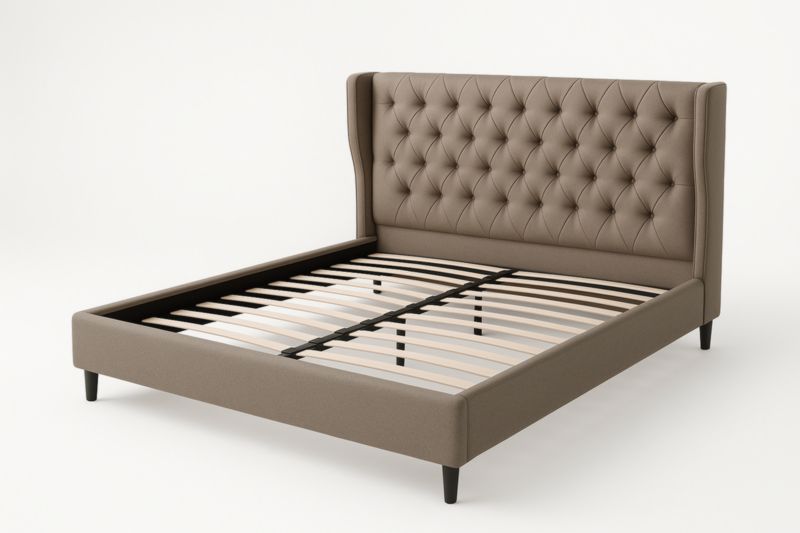 Letto matrimoniale imbottito con testiera trapuntata in tessuto marrone 200x160 cm-Darovinal