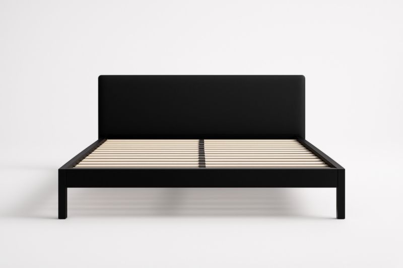 Letto matrimoniale in metallo nero con testiera imbottita 200x160 cm-Darovinal