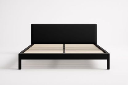 Letto matrimoniale in metallo nero con testiera imbottita 200x160 cm-Darovinal