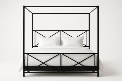Letto a Baldacchino in Metallo Nero 200x160 cm-Darovinal