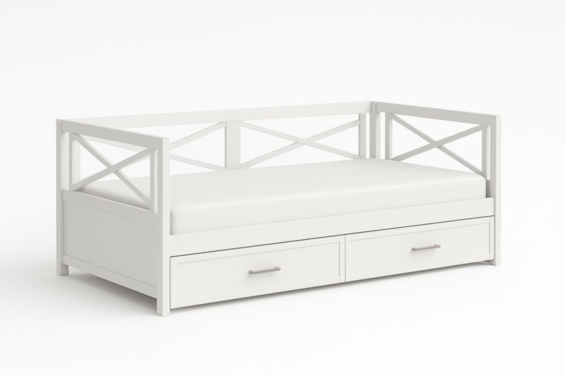 Letto da giorno in legno bianco con cassetti e materasso in schiuma, 90x200 cm-Darovinal