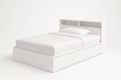 Letto singolo in MDF bianco con contenitore 200x100x95 cm-Darovinal