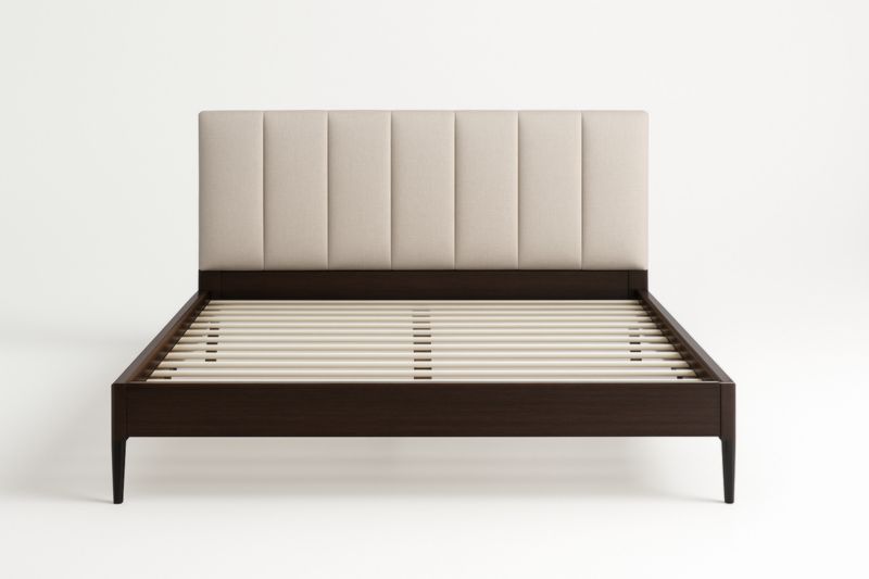 Letto Matrimoniale in Legno con Testiera Imbottita Beige 200x180 cm-Darovinal