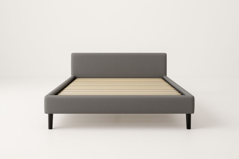 Letto Matrimoniale in Tessuto Grigio con Doghe in Legno-Darovinal