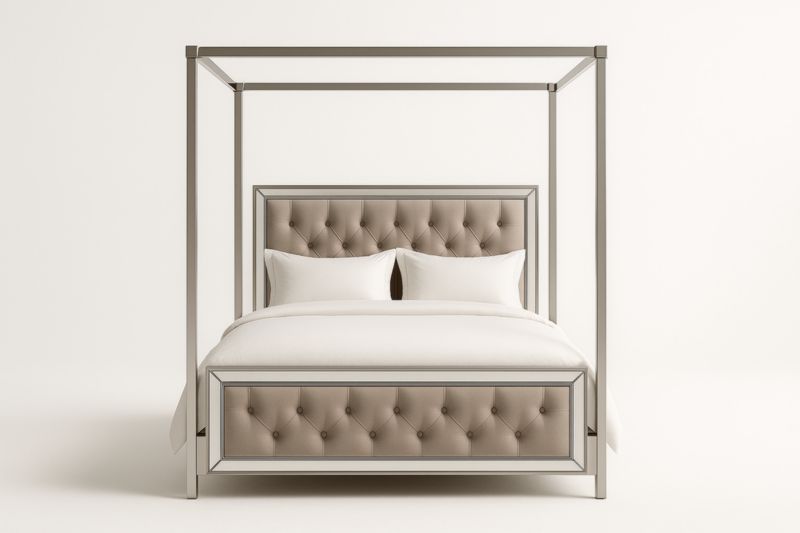 Letto Baldacchino in Acciaio Inox e Poliestere Beige-Darovinal