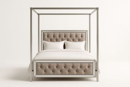 Letto Baldacchino in Acciaio Inox e Poliestere Beige-Darovinal