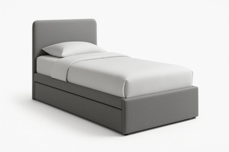 Letto Singolo in Legno e Tessuto Grigio con Contenitore 200x90 cm-Darovinal