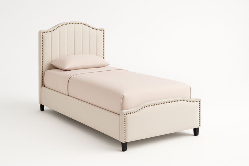 Letto Singolo in Tessuto con Struttura in Legno Beige 200x100 cm-Darovinal