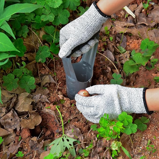 Blumenzwiebelpflanzer, Blumenzwiebel-Umpflanzgerät mit automatischer Erdabgabe, Tiefenmarkierung zum Ausheben von Pflanzlöchern und Pflanzwerkzeug für Tulpen, Narzissen und Dahlien