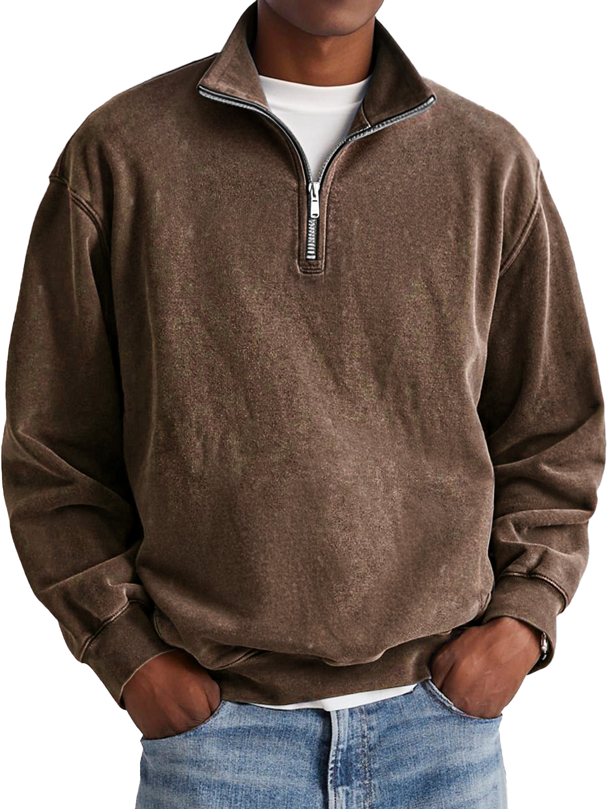 Men's Fashion Retro Stand Collar Zipper Hole Sweatshirt