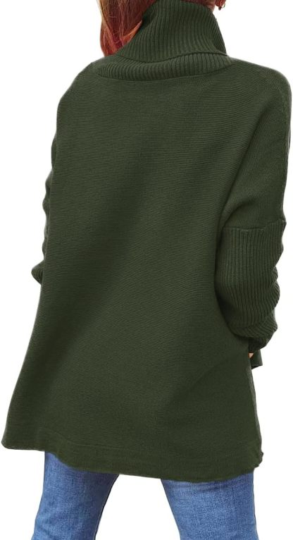 Women's Turtleneck Oversized Sweaters Long Batwing Sleeve Spilt Hem Tunic Pullover Knit Tops