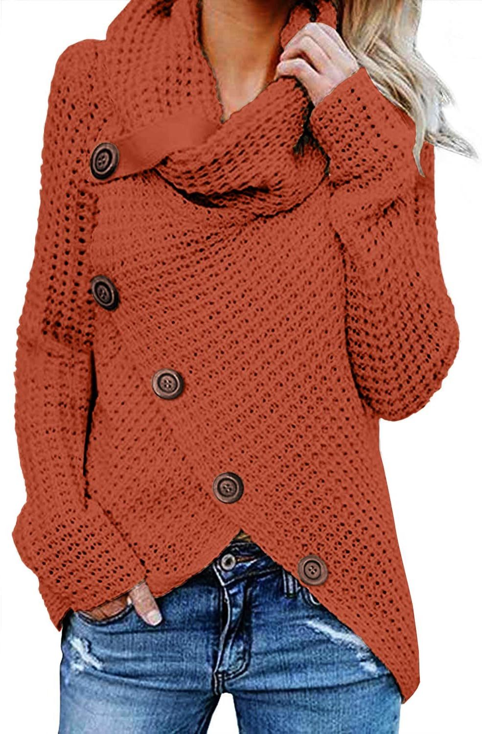 Women's Chunky Turtleneck Long Sleeve Asymmetric Hem Loose Knit Pullover Sweaters