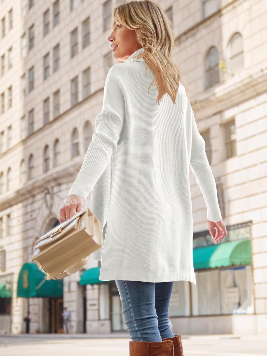 Women's Turtleneck Oversized Sweaters Long Batwing Sleeve Spilt Hem Tunic Pullover Knit Tops