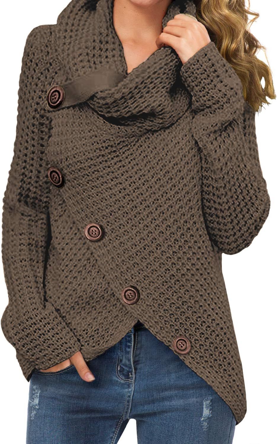 Women's Chunky Turtleneck Long Sleeve Asymmetric Hem Loose Knit Pullover Sweaters