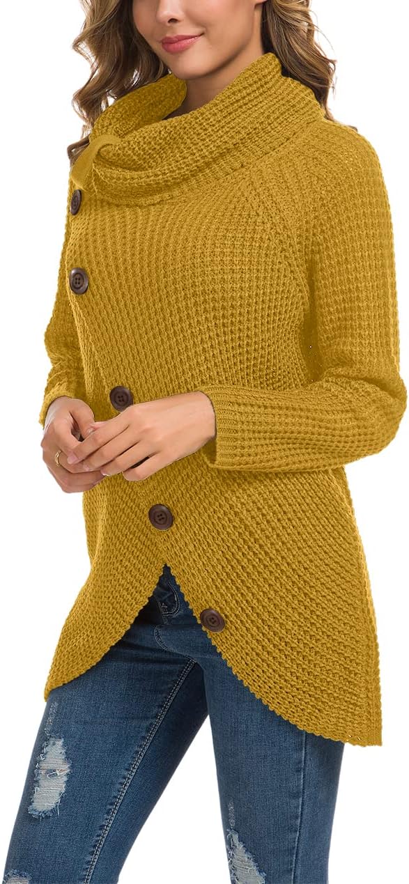 Women's Chunky Turtleneck Long Sleeve Asymmetric Hem Loose Knit Pullover Sweaters