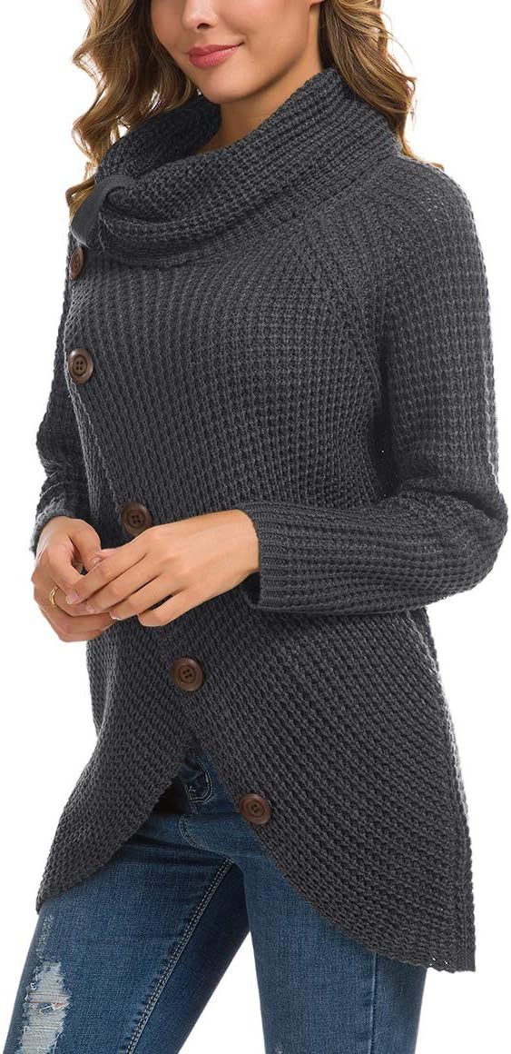 Women's Chunky Turtleneck Long Sleeve Asymmetric Hem Loose Knit Pullover Sweaters