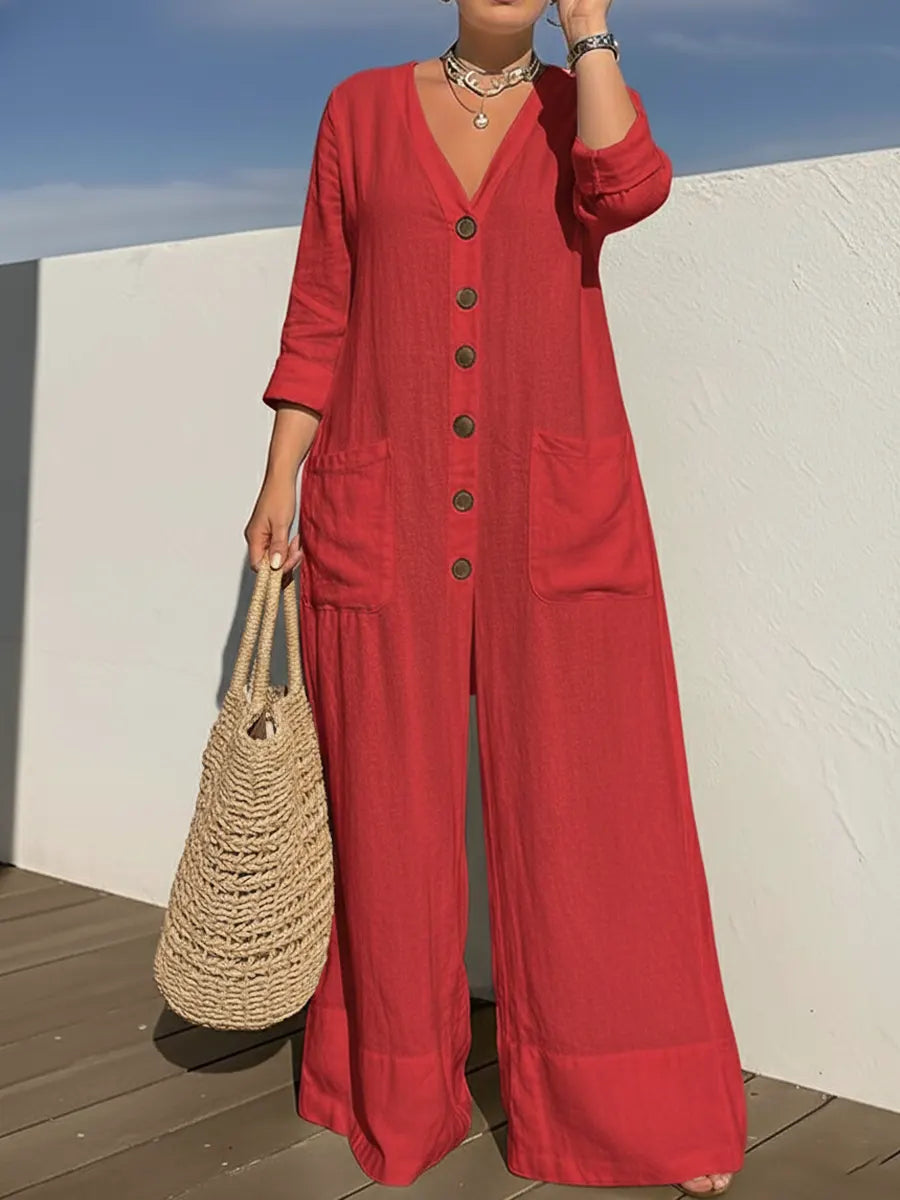 Women's Cozy And Casual Linen And Cotton Jumpsuit