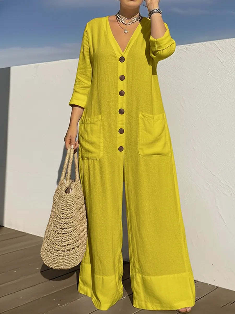 Women's Cozy And Casual Linen And Cotton Jumpsuit