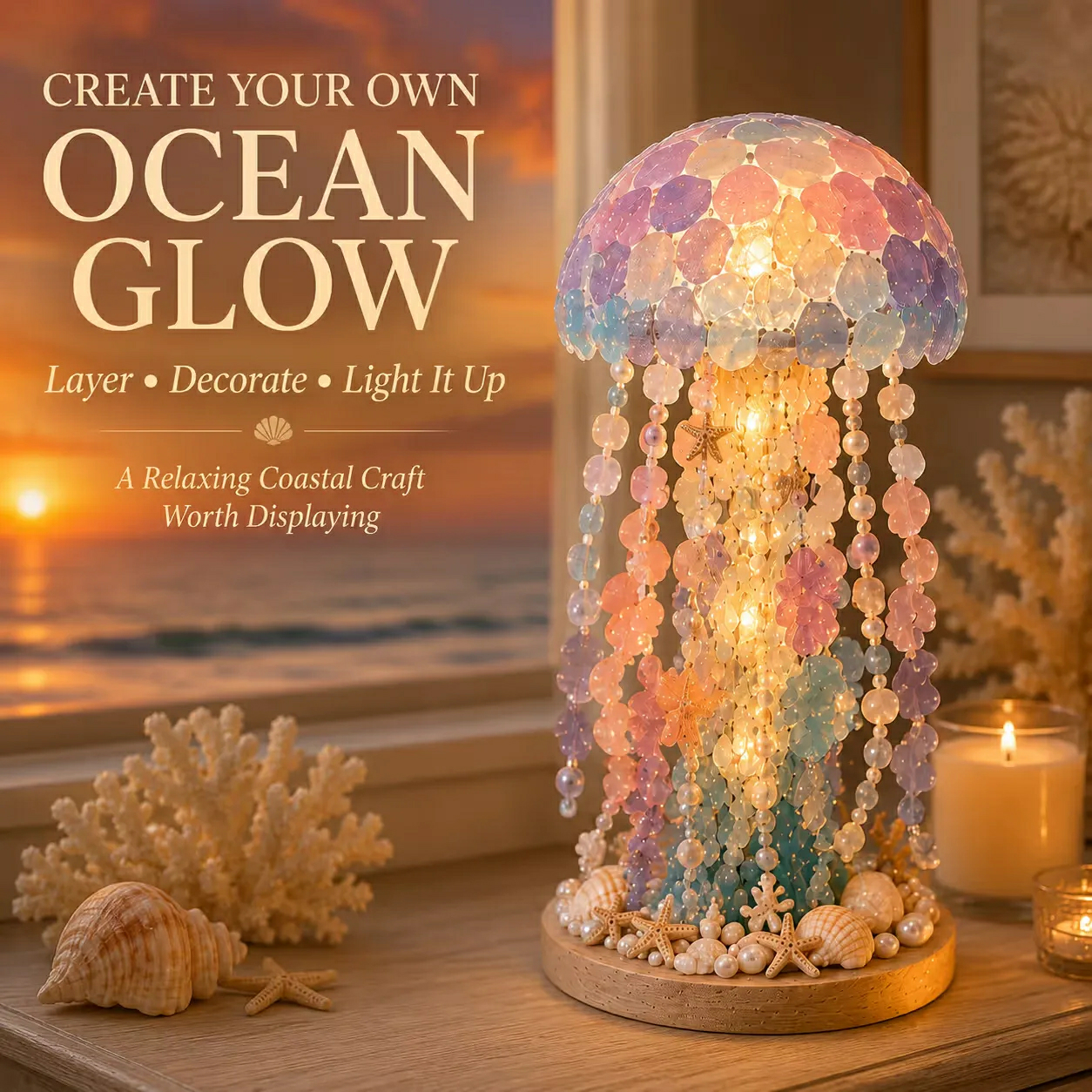 🌊 Beginner-Friendly DIY Glowing Sea Glass-Style Ocean Art Kit Collection | Complete Kit with Sea Glass-Style Pieces, LED Lights & Step-by-Step Guide Included 💕
