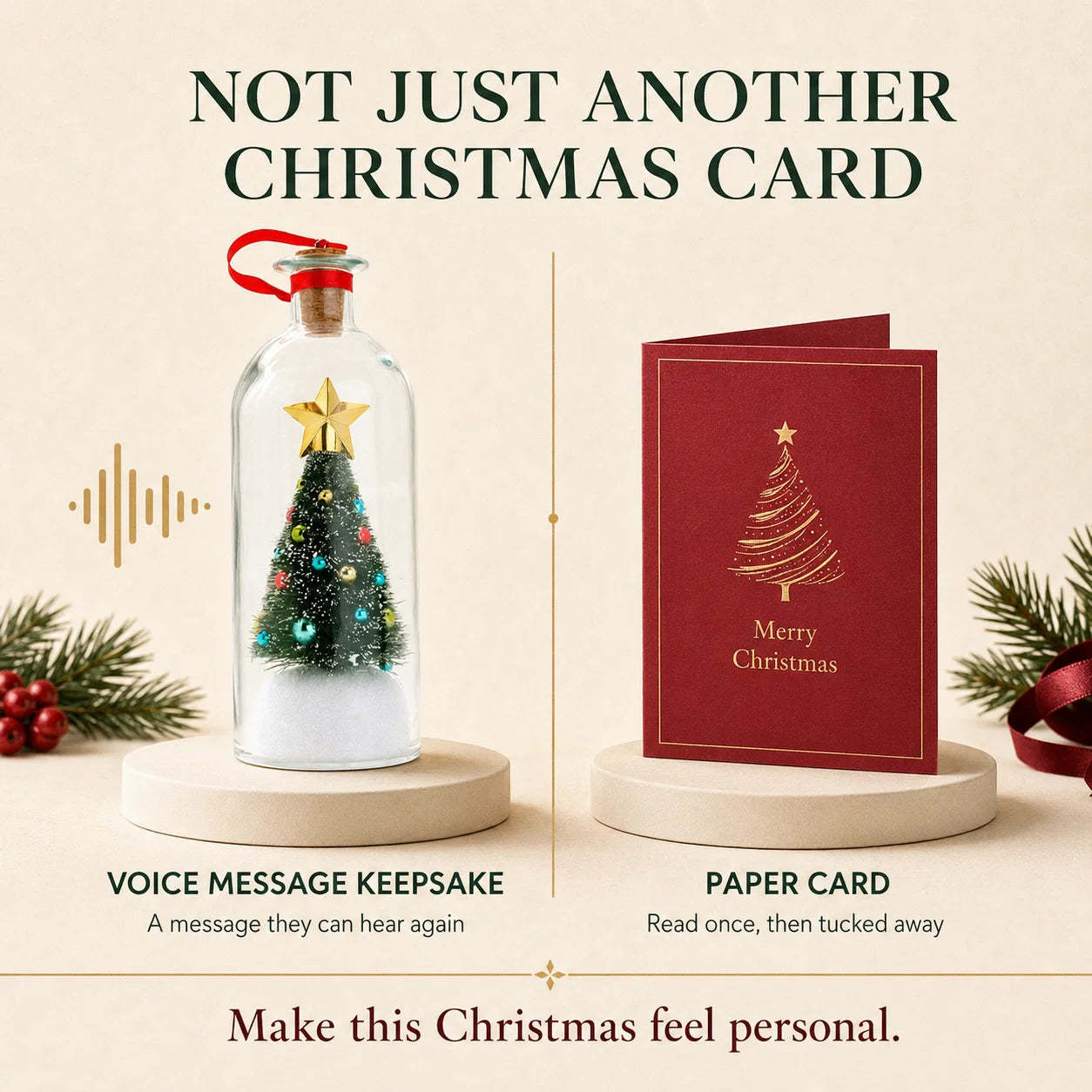 Talking Christmas Tree Ornament – Record & Replay a Voice Message, Reusable Keepsake
