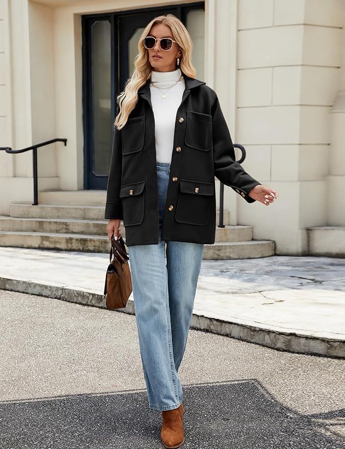 Omoone 2025 Winter Elegant Womens Pea Coat Mid Long Wool Coat Wool Blend Trench Coat with Pockets