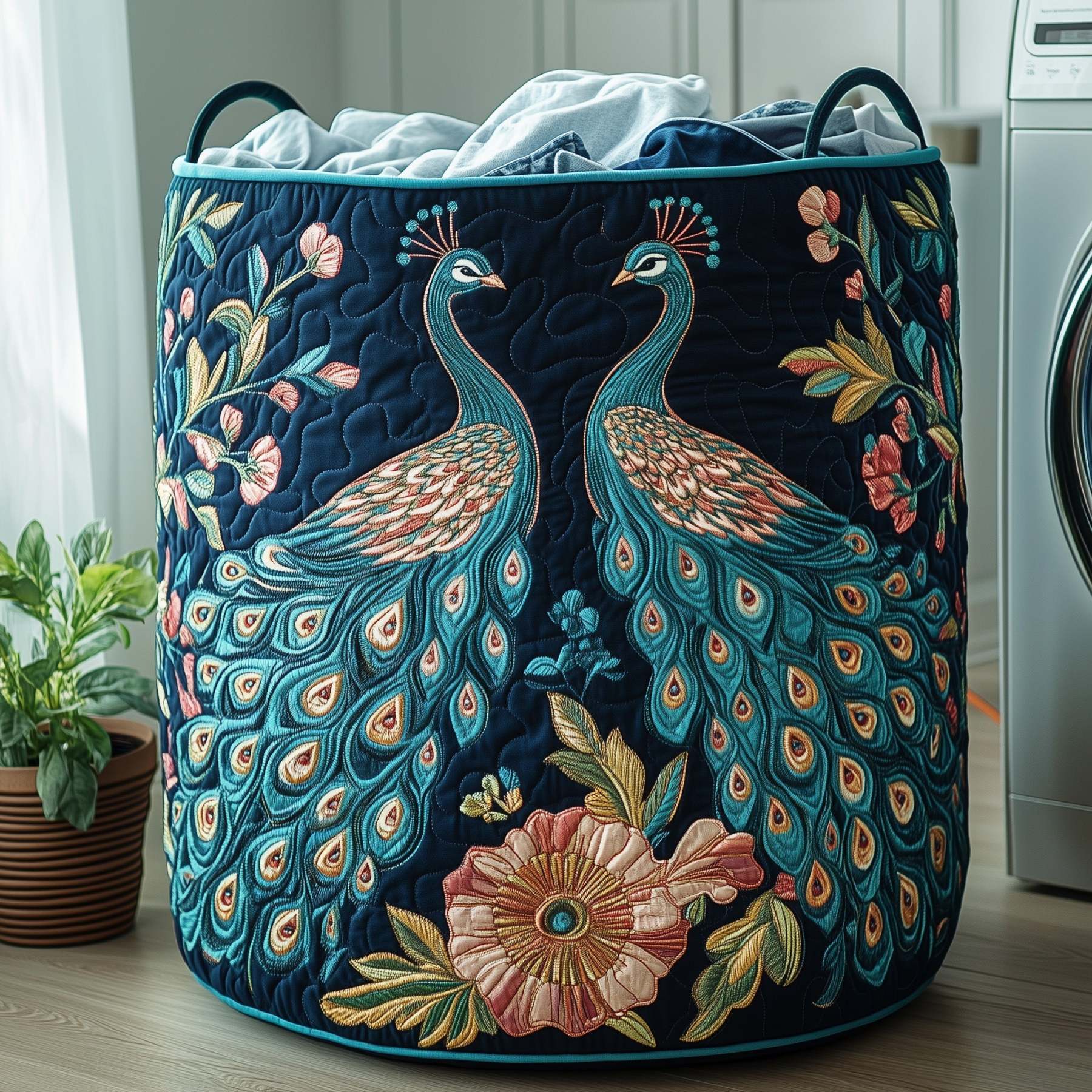 Elegant Peacock Quilted Laundry Basket GFTOHD10183