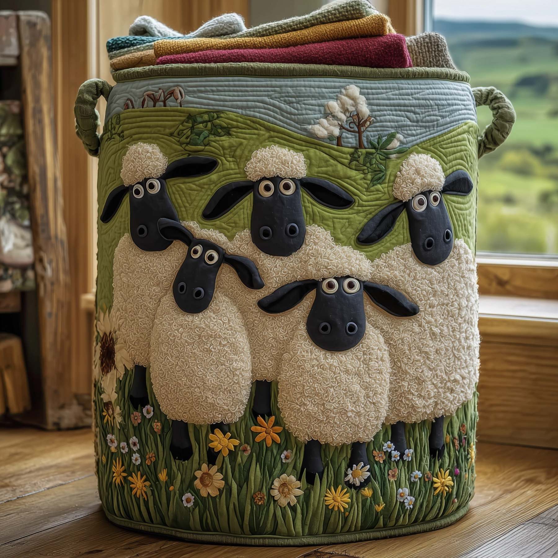 Sheep Heaven Quilted Laundry Basket GFTONL5881