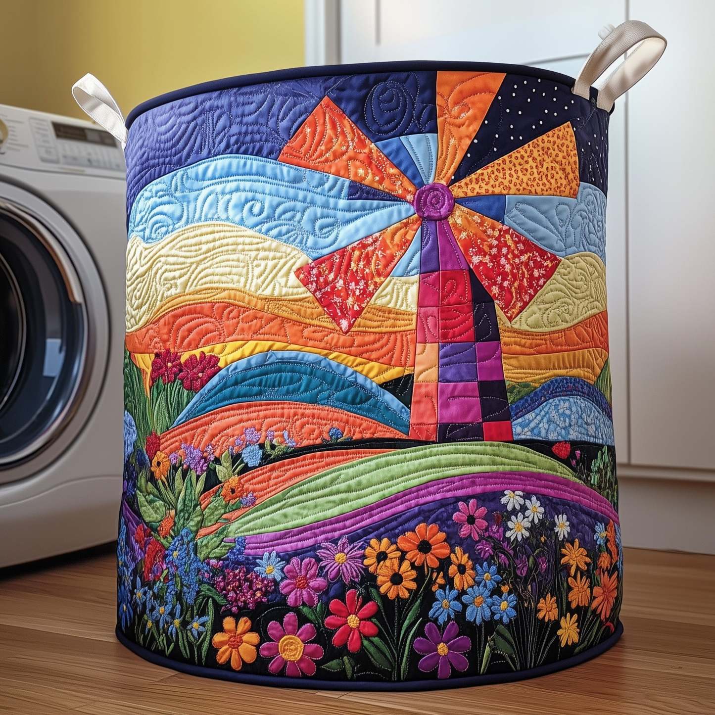 Whimsical Windmill Quilted Laundry Basket GFTONT3441