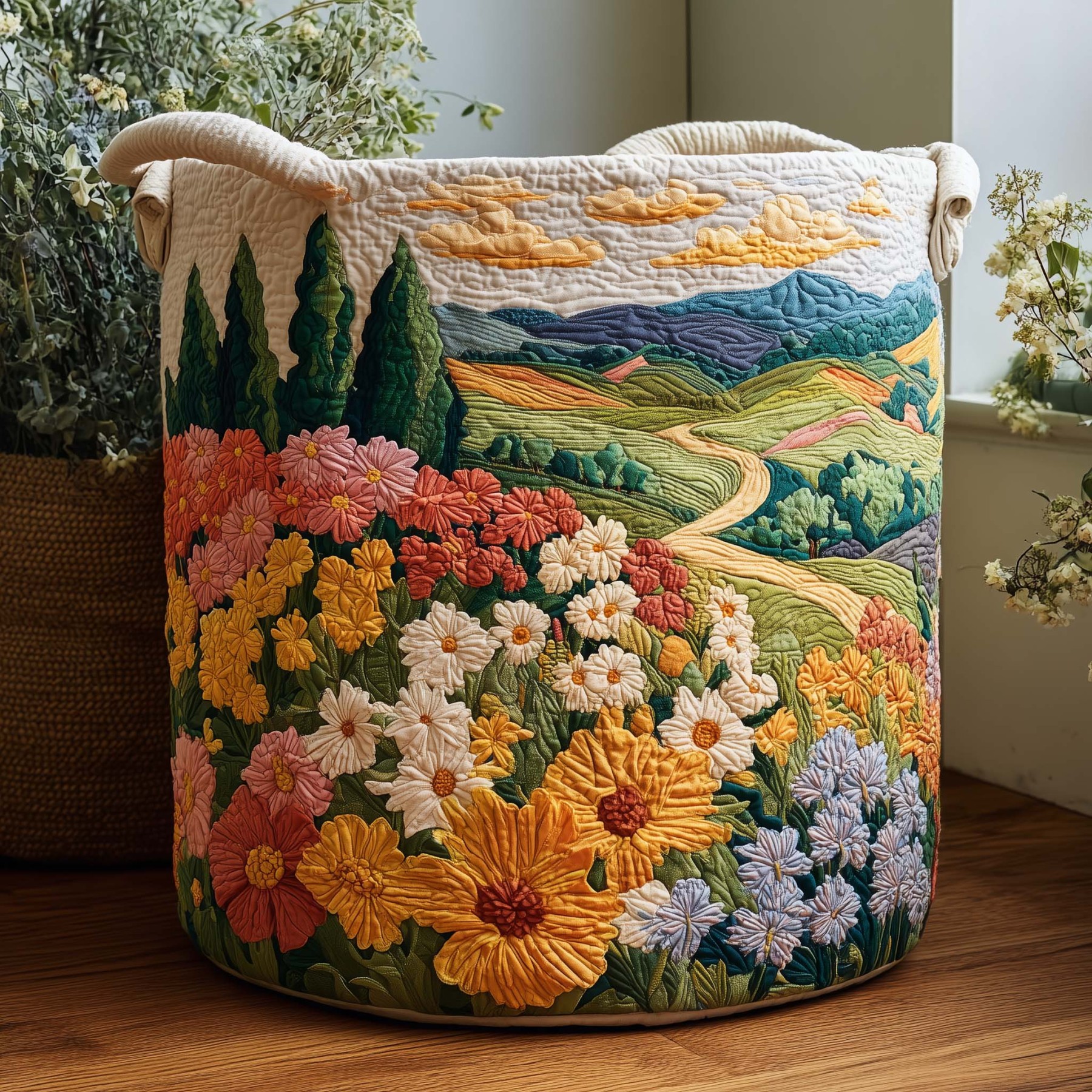 Floral Path Quilted Laundry Basket GFTOQM1718