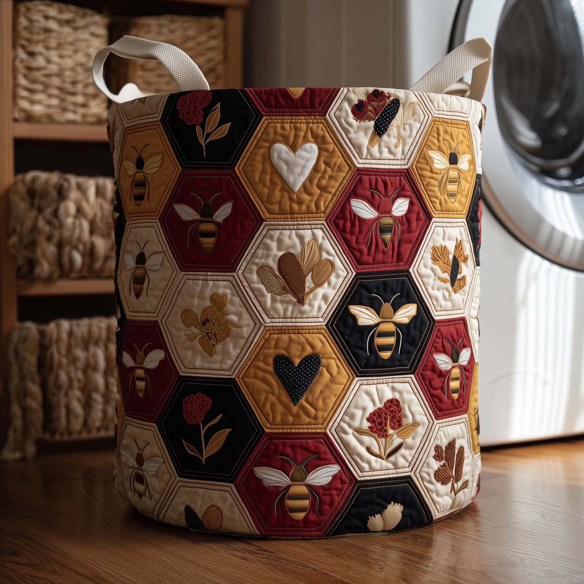 Honey Hearts Quilted Laundry Basket GFTOQM1824