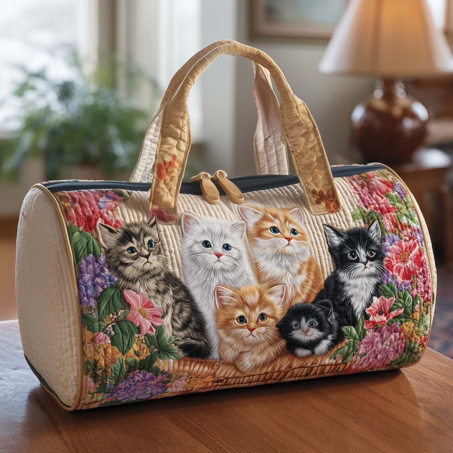 Vintage Meow Bouquet Quilted Duffle Bag GFTOTP10451