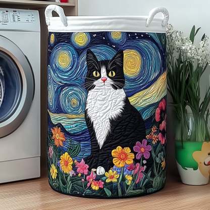 Cat Under Starry Night Quilted Laundry Basket GFTOXM283