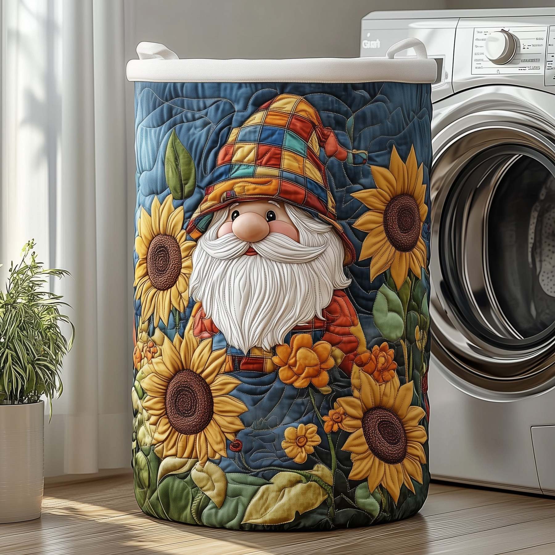 Sunflower Gnome Quilted Laundry Basket GFTOXM320