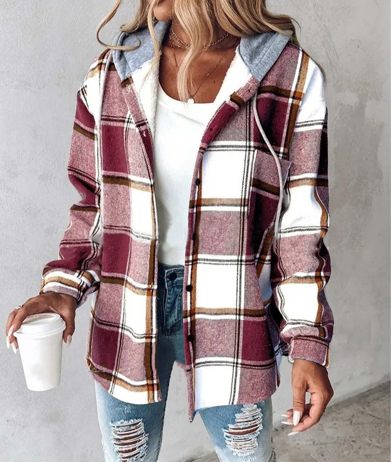 Women's casual and versatile plaid coat