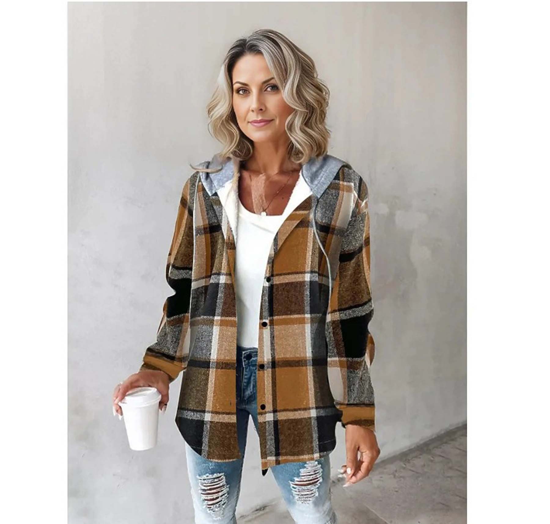 Women's casual and versatile plaid coat