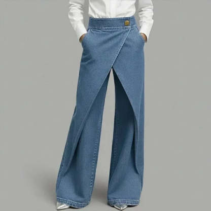 Women's Wrap-Front Pants with Asymmetrical Overlay