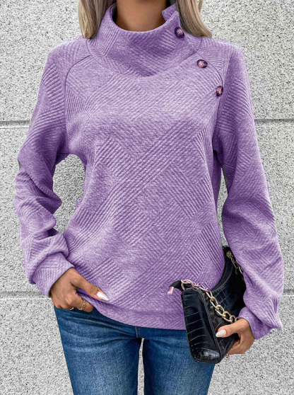 🎄Christmas Clearance🔥Women's High Neck Special Button Designer Sweatshirt