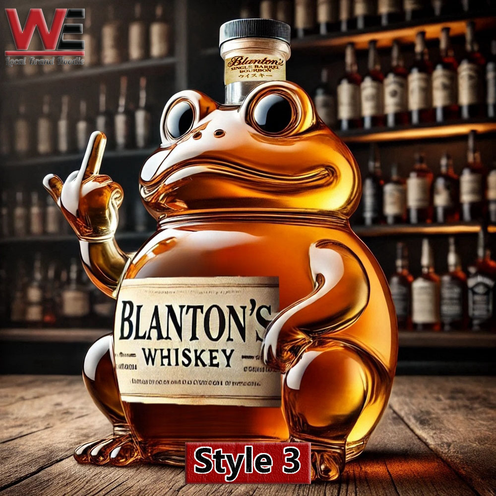 Blanton's whiskey bottle in the shape of a frog giving the middle finger!