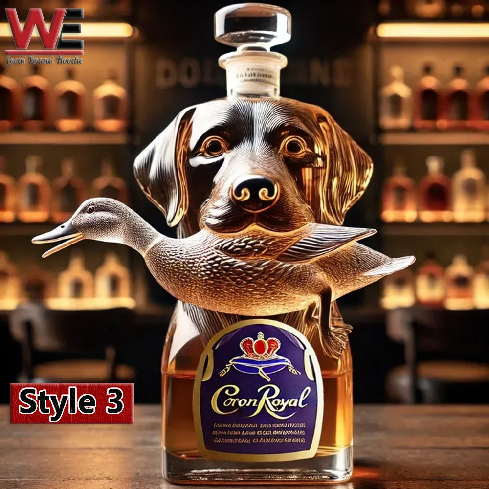 Crown Royal whiskey bottle shaped like a hunting dog with a duck!