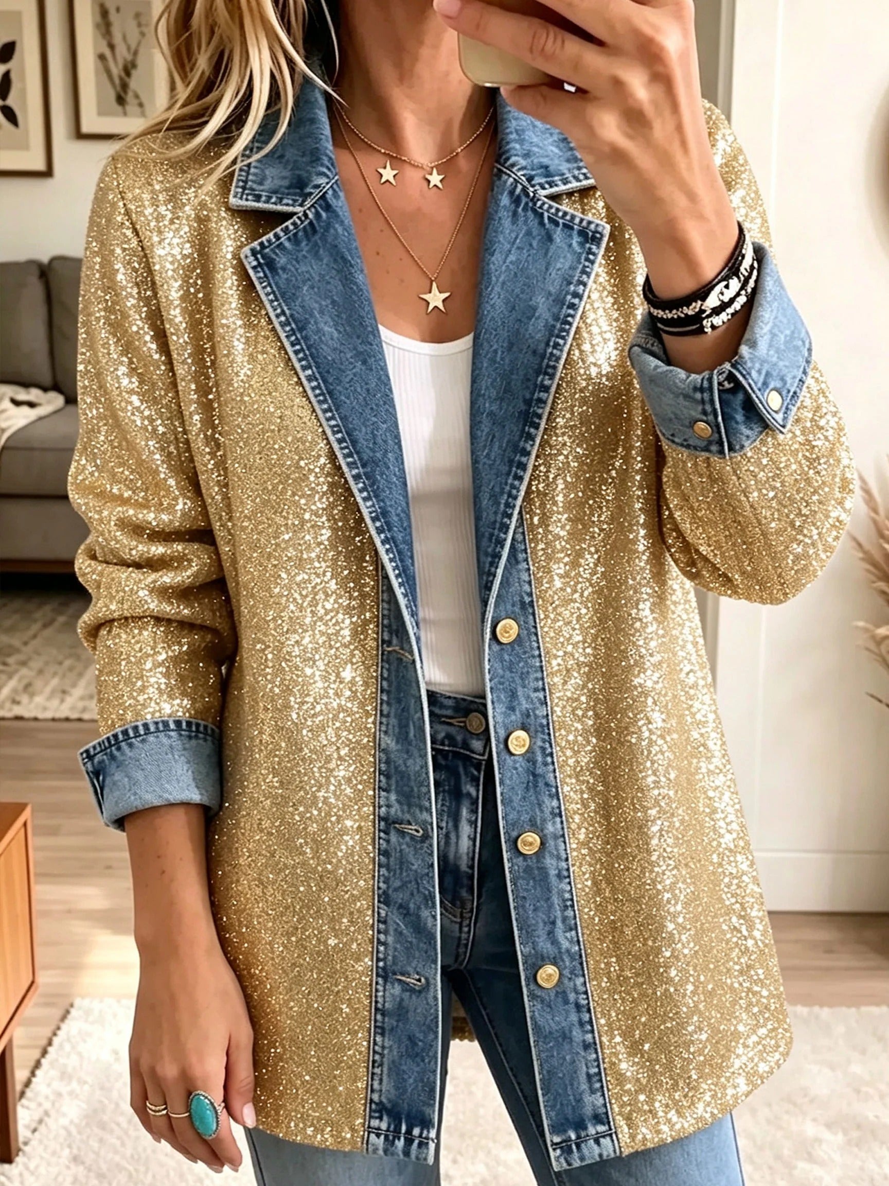 Boho Plaid Corduroy Denim Spliced Jacket