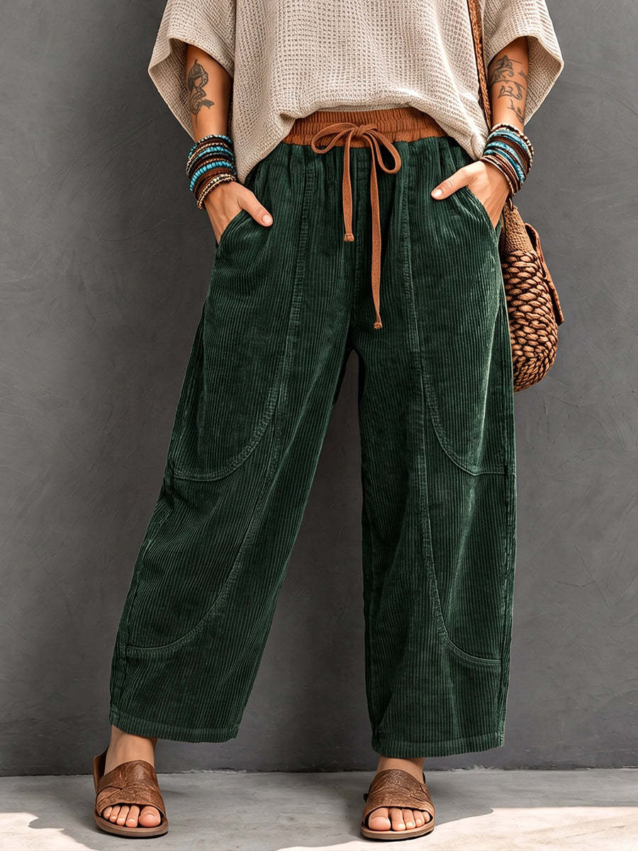 Casual Corduroy Harem Pants With Elastic Waist
